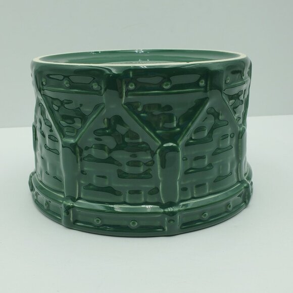 Longaberger Woven Drum Ivy Green Lidded Crock Dark Green Round Storage Canister